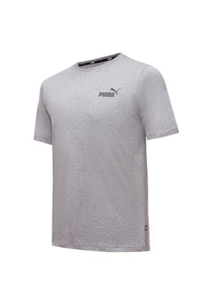 Lysegrå kortærmet Puma T-shirt med rund hals og Puma-logo i mørkegrå på venstre bryst.