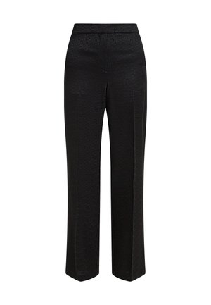 Schwarze weite Hose mit strukturiertem Stoffmuster, gerade geschnitten und mit einem elastischen Bund für Komfort. Keine Taschen.