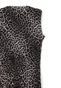 Abito con stampa animalier realizzato in un tessuto morbido e leggero, con un motivo leopardato nero e marrone, dettagli arricciati su un lato e design senza maniche.