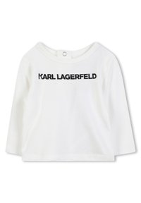 Witte blouse met lange mouwen van zachte katoen, met een ronde halslijn en een zwart "KARL LAGERFELD" logo op de voorkant.