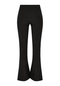 Mustad laiendatud püksid vertikaalsete valgete vintrijoontega. Omavad hästi istuvat vöökohad ja ühtlast tekstuuri, sobivad formaalseks või poolformaalseks kandmiseks.