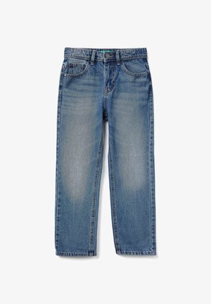 Hellblaue Denim-Jeans mit lockerer Passform, Fünf-Taschen-Design und dezentem Used-Effekt vorne und hinten. Saum schlicht mit Nahtdetails.