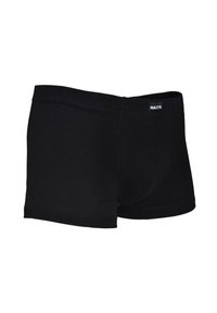 Boxer neri in cotone con un design aderente, caratterizzati da una superficie liscia, una cintura elastica e un logo discreto sul davanti.