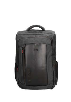 Sac à dos rectangulaire noir avec poignée supérieure rembourrée, poche avant zippée, poches latérales en mesh, et marquage "Coveri Active Free Time".