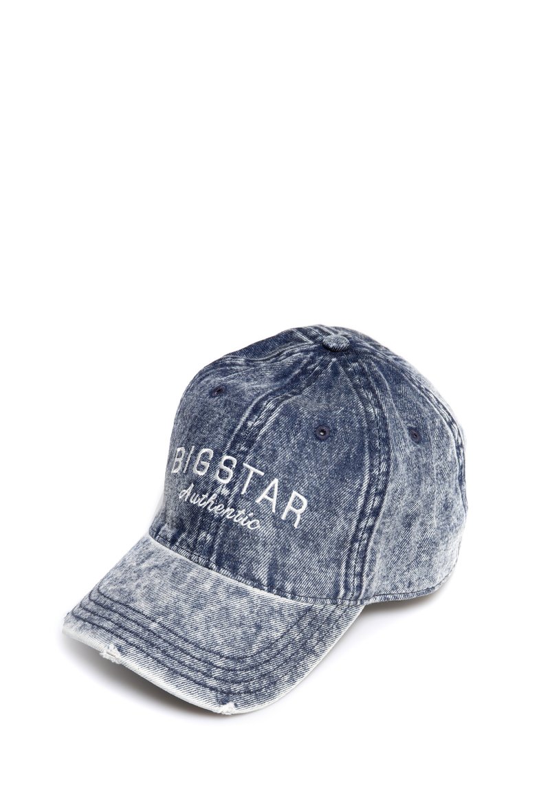 Faded zils džinsu cepure ar baltu izšuvumu "BIGSTAR Authentic" logo. Iespējams izliekts šīras un nolietota detaļas.