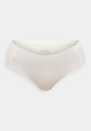 Bézs színű, közép magas derékpántos bugyi bordázott mintázattal, sima derékrésszel és finom oldalsó díszítésekkel. Pamut keverék anyag a kényelemért és rugalmasságért.