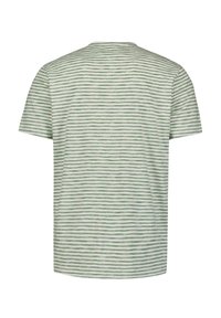 Gestreepte groen-witte t-shirt met korte mouwen en een ronde halslijn, gemaakt van een zachte stof, met gelijkmatige horizontale lijnen over de stof.