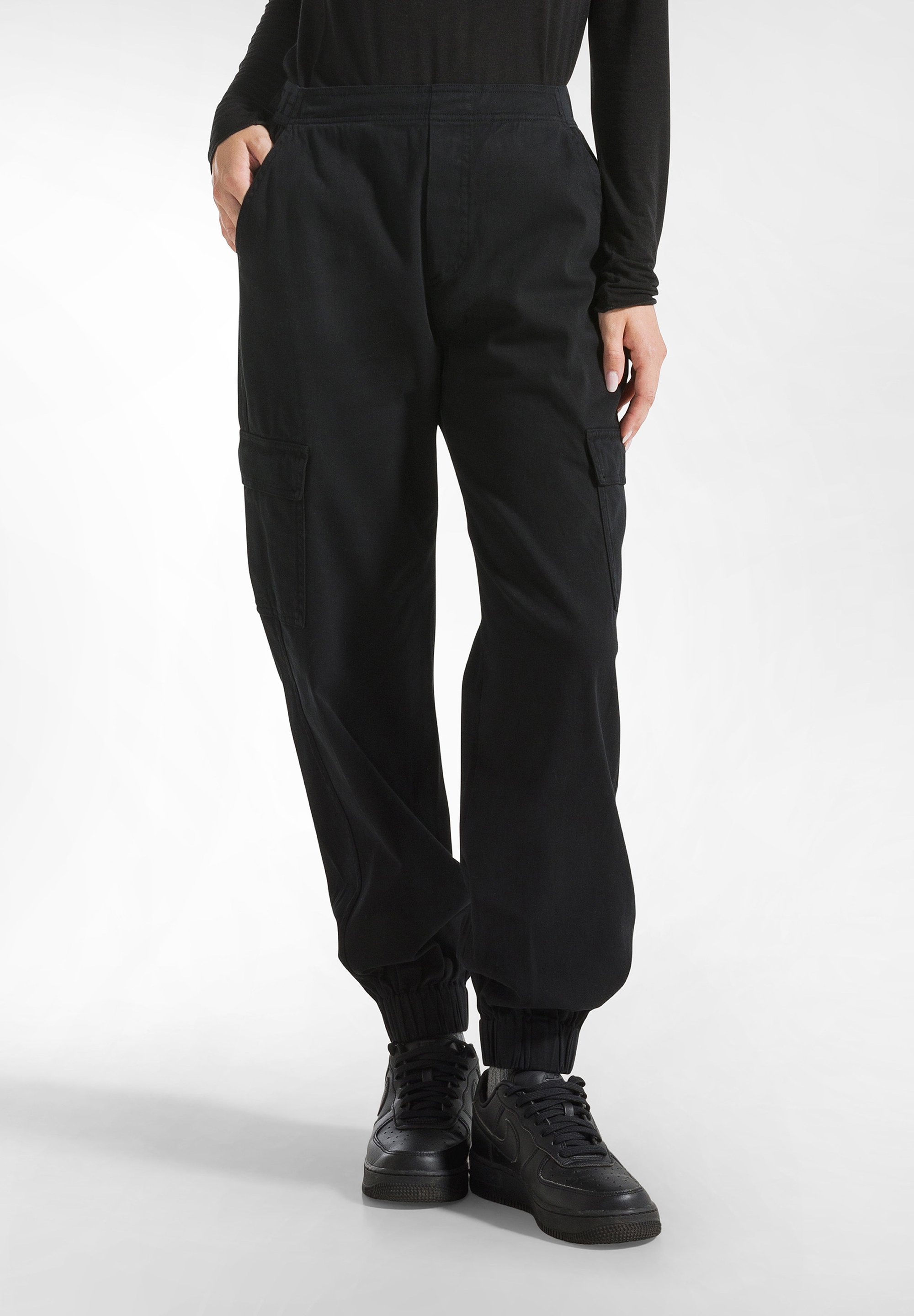Pantaloni Cargo Donna Con Vita Elastica E 6 Tasche, In Cotone E Spandex, Comodi Per Escursioni, Casual, U2-Nero, Taglia S - 5