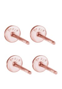 Rožu zelta auskari ar stieni, izgatavoti no 925 sudraba, ar apaļa diska dizainu, īsu stieni un rievojumu.