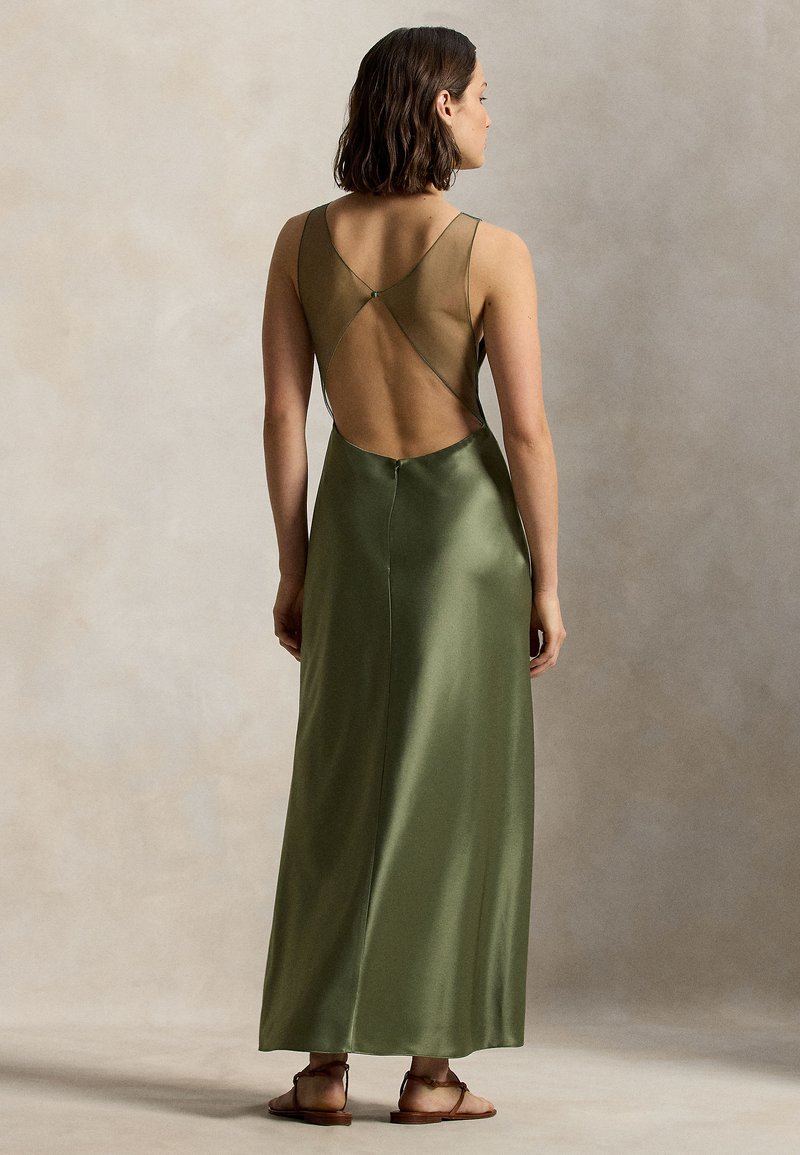 ralph lauren dark green dress Polo SHEER-PANEL SATIN - Maxi dress folk style clothing