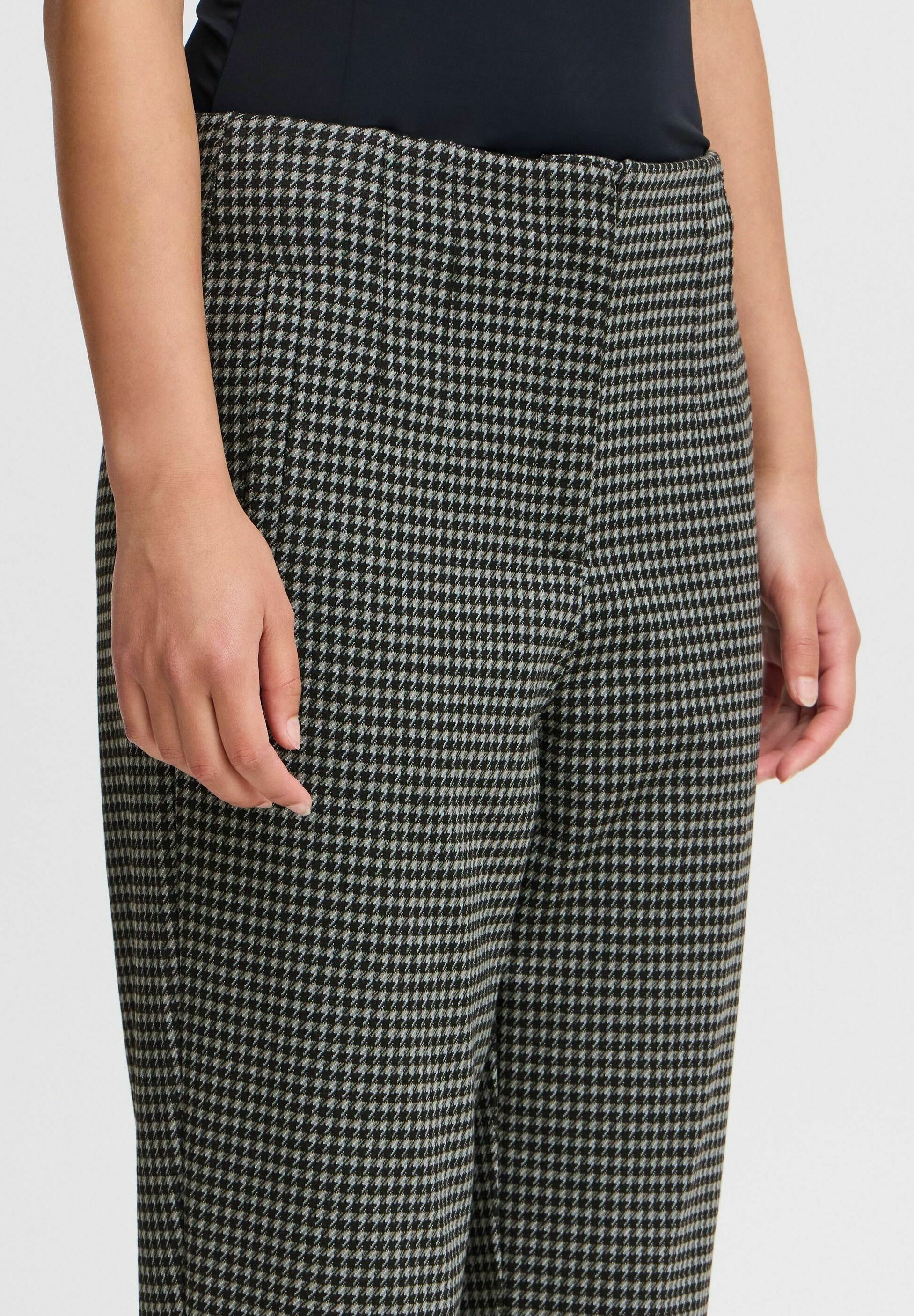 ICHI IHKATE HOUNDSTOOTH - Trousers - black grey houndstooth/black
