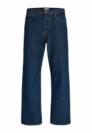 Tumesinised sirge säärega teksad, ees nupuga, luku ja viie taskuga.