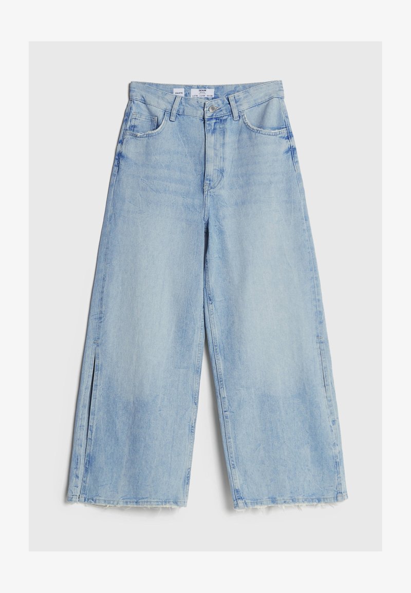 Bershka Culotte Mit Schlitzen Jean Flare Blue Denim Denim Bleu Zalando Fr