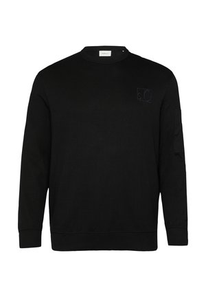 Schwarzer Hoodie aus weichem Material, mit langen Ärmeln, Rundhalsausschnitt und einem dezenten Logo auf der Brust. Texturierte Bündchen und Saum.