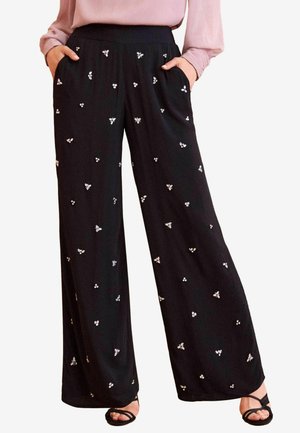 Love & Roses HAND EMBELLISHED WIDE LEG - Auduma bikses - black