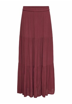 Pikk, kihiline seelik sügavbordoopunases toonis, elastse vöökohaga ja kergest, tekstuuriga kangast.