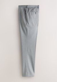Light gray formal trousers with a single back pocket button and subtle crease, shown folded flat against a light background.