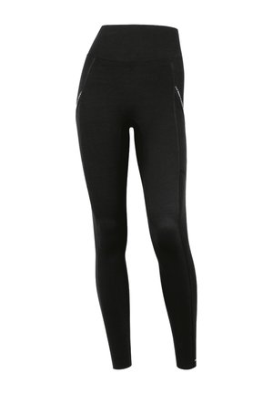 Zwarte hoge taille sportleggingen met zijzakken met rits en een gladde, aansluitende pasvorm.