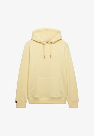 Żółta bluza z kapturem wykonana z miękkiego materiału, z regulowanym sznurkiem przy kapturze, kieszenią z przodu oraz prążkowanymi mankietami. Subtelne logo na piersi.
