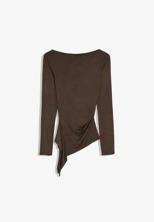 Bershka, ASYMMETRIC GATHERED LONG SLEEVE - T-SHIRT - T-shirt à manches longues - dark brown