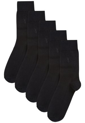 Schwarze Baumwollsocken im Fünferpack; mit geripptem Bündchen und dezent eingeprägtem Logo an der Seite. Glatte Textur und klassisches Design.