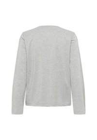 Gaišpelēka garām piedurknēm krekls ar taisnu apakšmalu, redzams no aizmugures uz baltas fona.