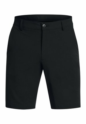 Sorte shorts lavet af glat stof, med standart talje og knaplukning samt sidelommer; knælængde design.