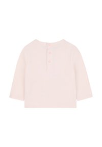 Maglietta a maniche lunghe rosa chiaro realizzata in morbido cotone. Presenta un collo rotondo e tre bottoni rosa sul retro. Design semplice e pulito.