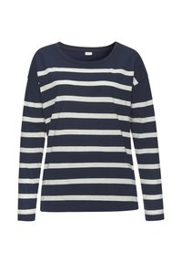Langarmshirt in Marineblau und weißen Streifen, aus Baumwolle, mit rundem Ausschnitt, lockerer Passform, weiteren Ärmeln und geradem Saum.