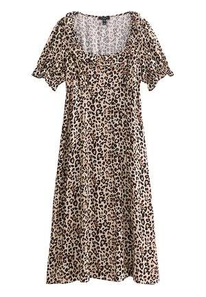 New Look, CURVES  ANIMAL PRINT SQUARE NECK MIDI TEA DRESS - Jurk - brown pattern