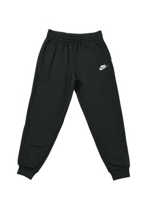 Pantalones de chándal negros de tela suave, con cintura elástica, bolsillos laterales y un pequeño logo de Nike en blanco.