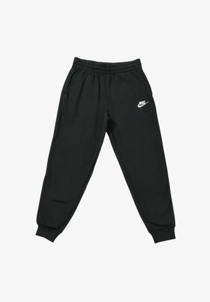 Zwarte sweatpants van zachte stof, met een elastische tailleband, zijzakken en een klein wit Nike-logo.