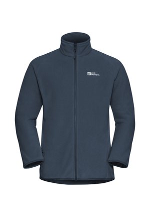 Fleecejacke in Marineblau mit hohem Kragen, durchgehendem Reißverschluss und langen Ärmeln. Verfügt über ein kleines Logo auf der linken Brust. Weicher, strukturierten Stoff.