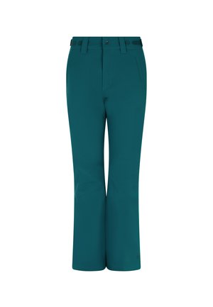 Teal, leichte Outdoor-Hosen mit geradem Schnitt. Sie verfügen über einen Knopfverschluss, Gürtelschlaufen und seitliche Reißverschlusstaschen. Glatte Textur.