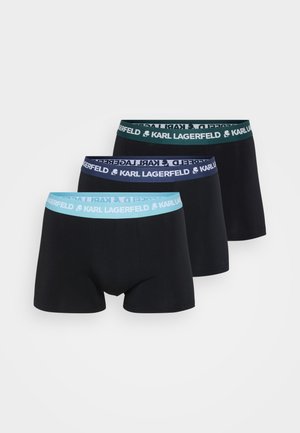 Tre par sorte boxer briefs med farvede elastiske taljebånd; teal, marineblå og mørkegrøn. Glat stof, minimalistisk design, med brandnavnet.