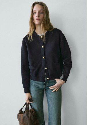 WITH GOLD BUTTONS - Cardigan - mottled dark blue