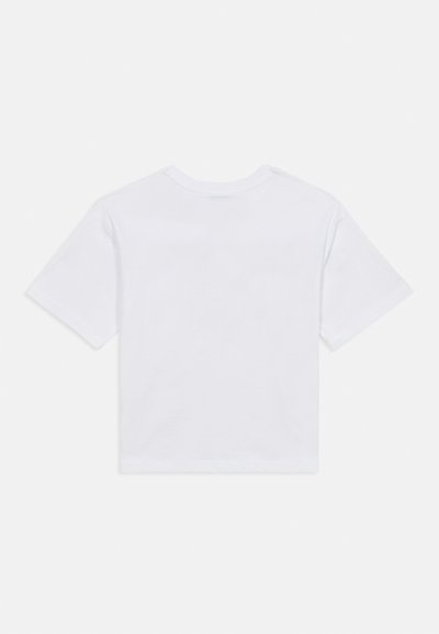 Λευκό βαμβακερό T-shirt με κοντά μανίκια και στρογγυλή λαιμόκοψη, με απλό σχέδιο και λεία υφή. Μόνο οπίσθια όψη, χωρίς γραφικά.