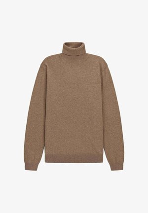 Maglione a collo alto marrone realizzato in tessuto morbido, con vestibilità rilassata, maniche lunghe e polsini e orlo a coste. Design semplice e senza cuciture.