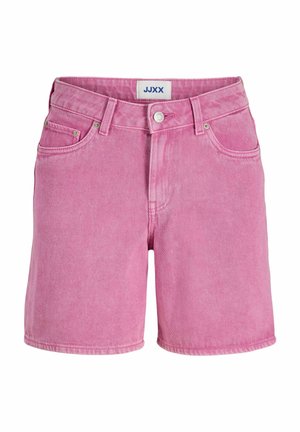 Short en jean rose taille mi-haute avec bouton à l’avant, fermeture éclair, passants de ceinture et poches avant, étiquette de la marque JJXX à l’intérieur de la ceinture.