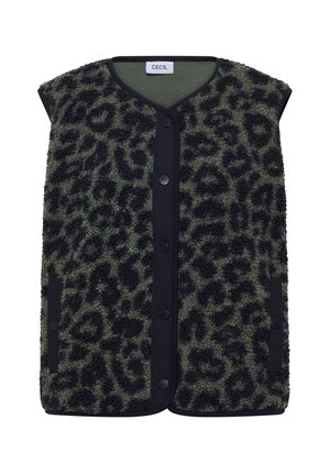 Cecil, TEDDY VEST WITH SOFTSHELL DETAILS AND LEOPARD PRINT - Veste sans manches - dried olive green