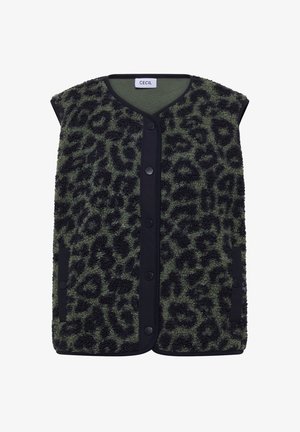 Cecil, TEDDY VEST WITH SOFTSHELL DETAILS AND LEOPARD PRINT - Veste sans manches - dried olive green