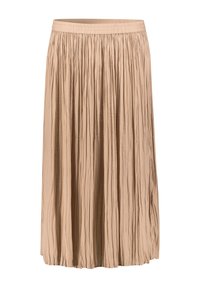 Gonna midi plissettata in un morbido tessuto beige. Presenta una vita elasticizzata e un design fluido e strutturato con pieghe verticali su tutta la lunghezza.