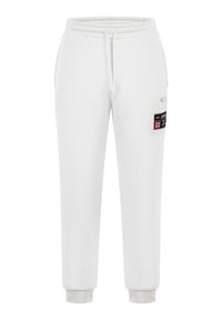 Vita sweatpants i mjuk bomullsblandning, med elastisk midja och dragsko, avsmalnande ben och en sidoficka.