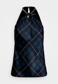 Lauren Ralph Lauren PLAID CHAIN TRIM CHARMEUSE HALTER BLOUSE - Blúzka - blue/black/green