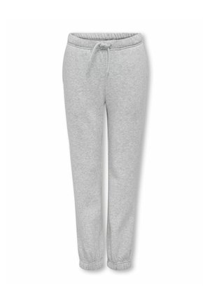 Hellgraue Jogginghose mit elastischem Bund, verstellbarem Kordelzug und elastischen Bündchen an den Knöcheln.