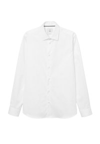Witte lange mouw shirt van gladde stof, met een klassieke kraag, knoopsluiting aan de voorkant en knoopmanchetten, met een schone, minimalistische uitstraling.