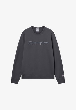 Grijze sweatshirt van een katoenmix met een ronde hals. Heeft het "Champion" logo in cursieve steek over de voorkant.
