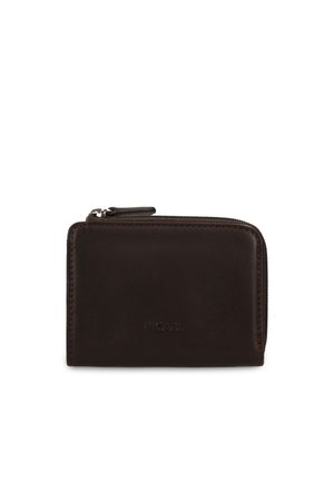 Dark brown leather wallet with a zipper closure along the top and right sides, embossed with the brand name "PICARD" on the front.