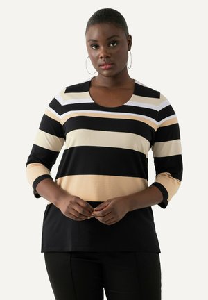 Ulla Popken STRIPED 3/4 SLEEVE TEE - Maglietta a manica lunga - black