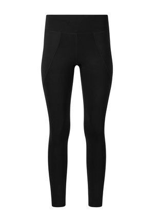 Sorte leggings lavet af strækstof, med en bred talje, sømdetaljer og et tapered design for en tætsiddende pasform.